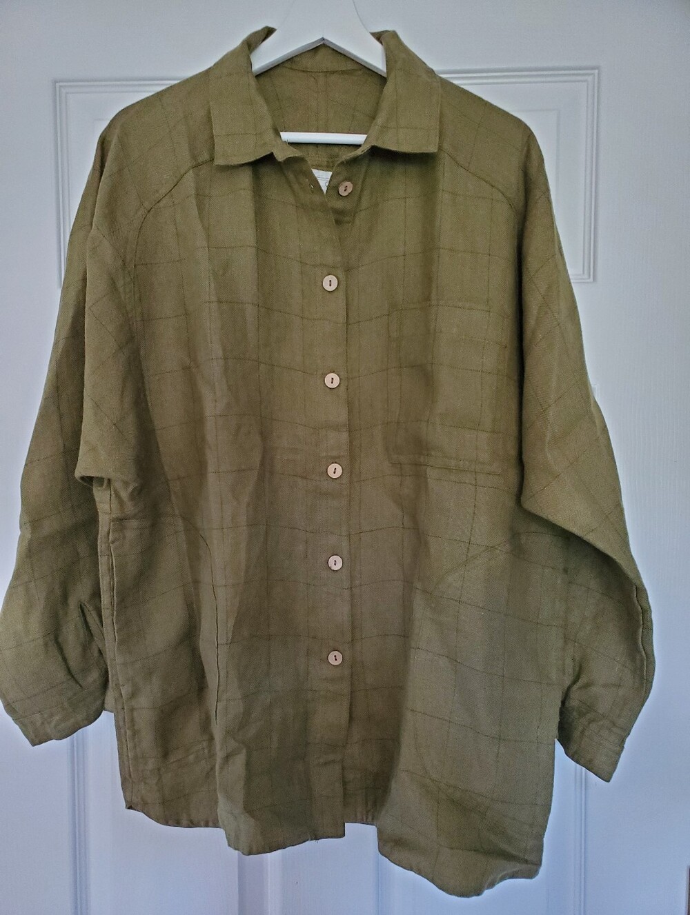 NWT Not Perfect Linen Orval Oversized Shirt Jacket Loden Green Checks - Picture 2 of 3